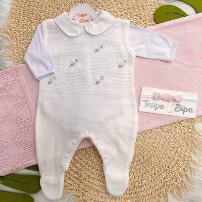 Saída de Maternidade Salopete Duda - Off White e Rosa